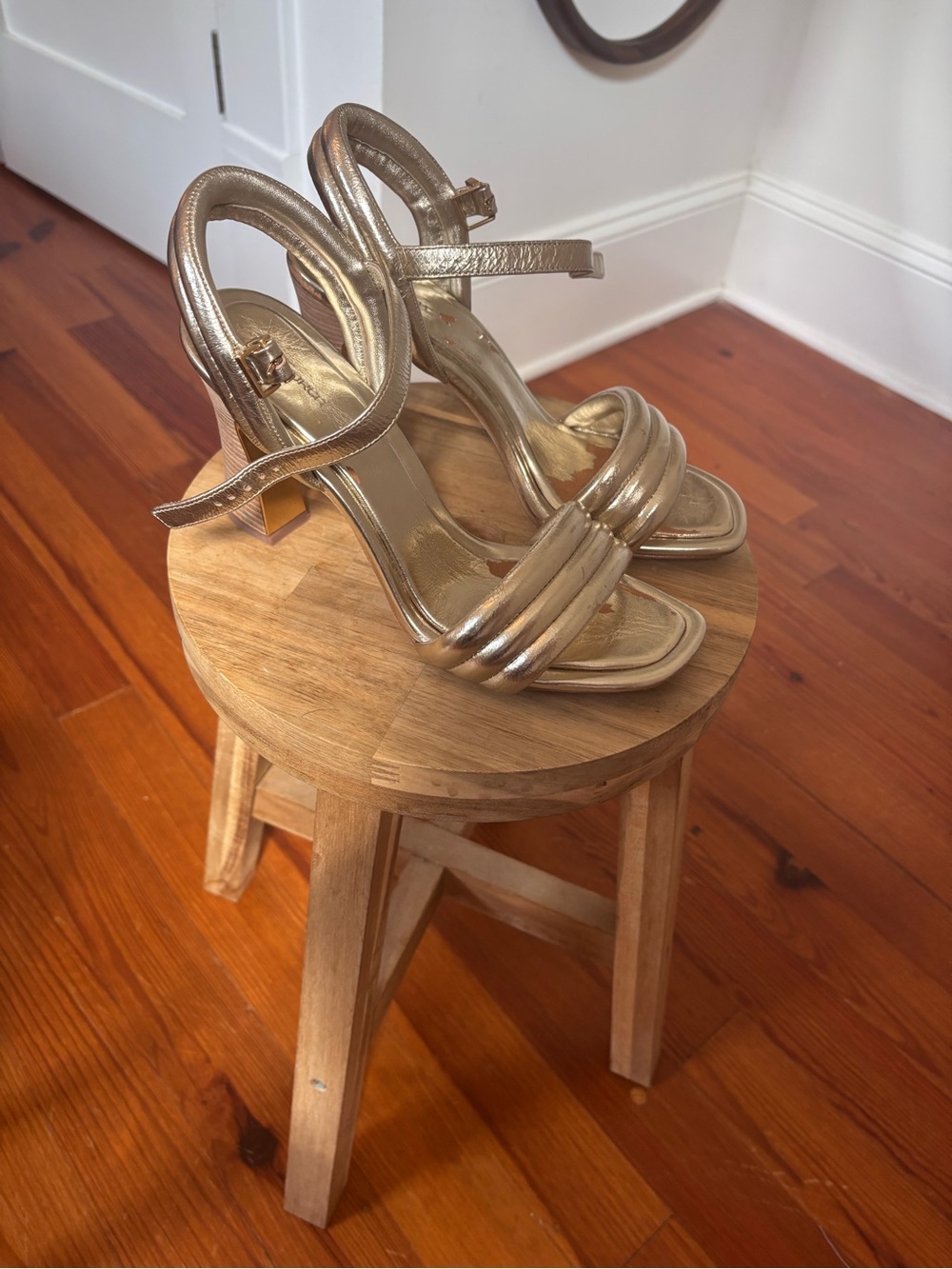 Tory Burch Metallic Gold Strappy Block Heel Sandals - Women's
